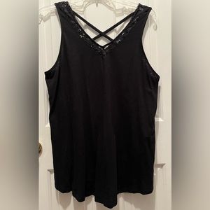 Torrid Women’s 3X Lace Trim V Neck Tank Top Heritage Slub Crisscross Back Straps